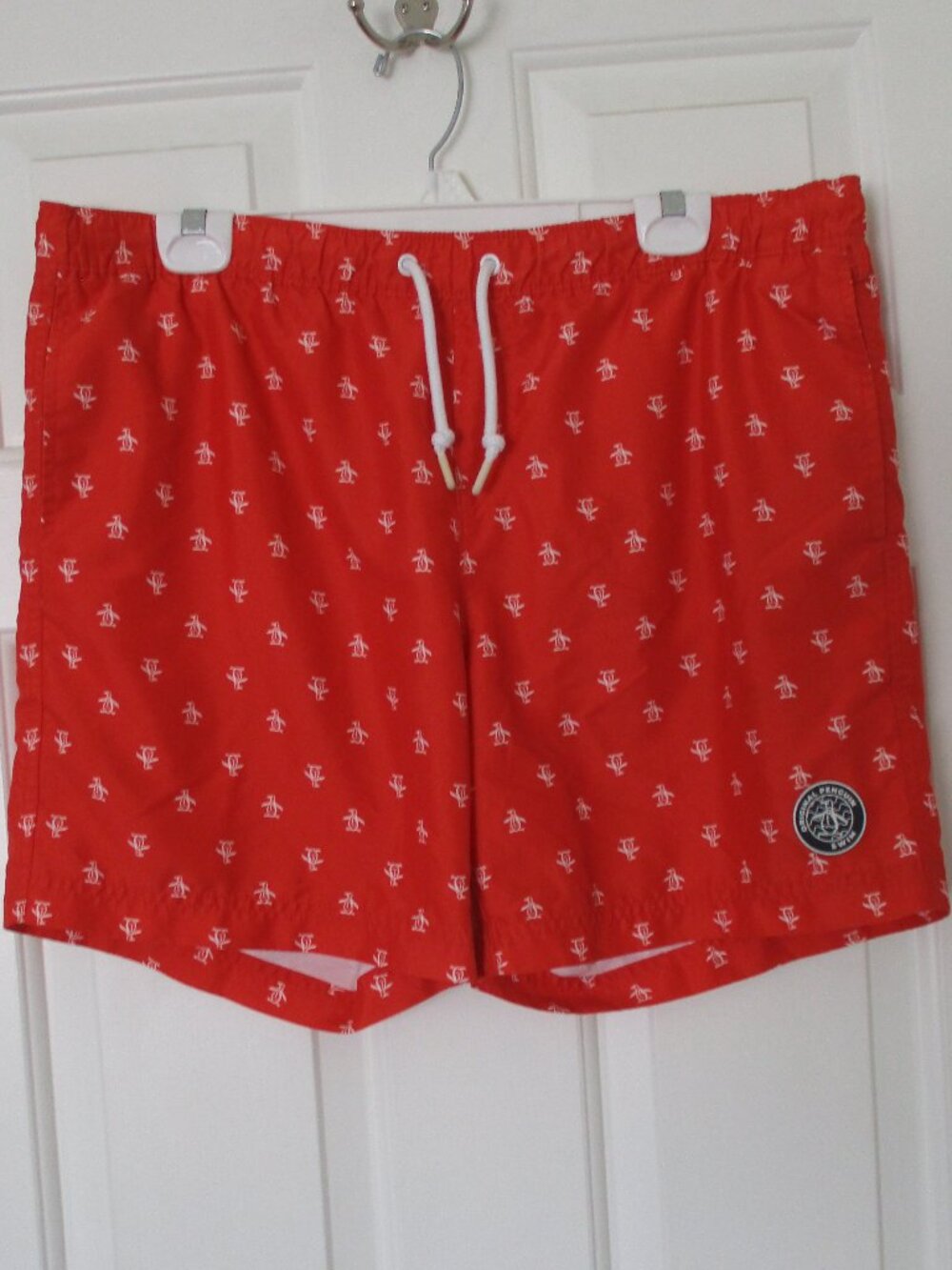 Penguin Mens Red Elastic & Drawstring Mesh Lined Swim Trunk NWOT - Size 36W or L